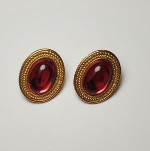 Monet Magenta and Gold-plated Oval Clip-on Earring
